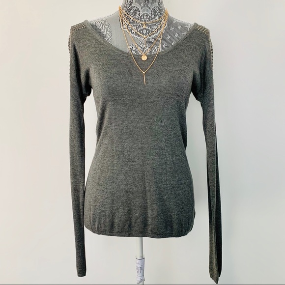 Express Sweaters - EXPRESS Studded Long Sleeve Grey Sweater Top